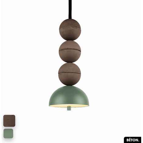 Lampe de suspension en béton - BOSFOR CONCRETE CHOCOLAT - VERT 3 BALLES LED 14W (1/2)