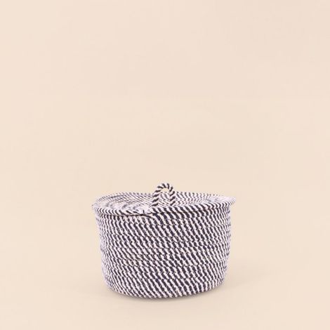 Panier rond en corde de coton noir et blanc 10x16cm (1/5)