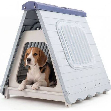 Niche chien pliable en plastique imperméable, porte verrouillable, fenêtres ventilées, intérieur extérieur (1/5)