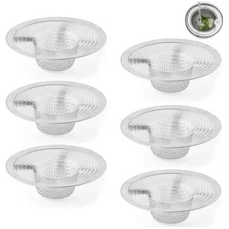 Pair Lot de 6 filtres pour évier, salle de bain, filtres pour lavabos, filtre pour évier de cuisine, en acier inoxydable (1/5)