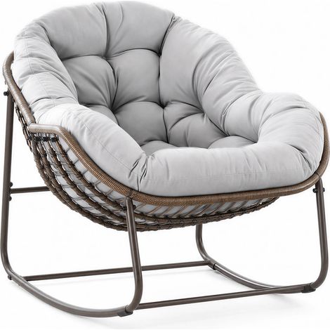 Fauteuil à bascule en rotin avec coussin orange et acier (1/3)