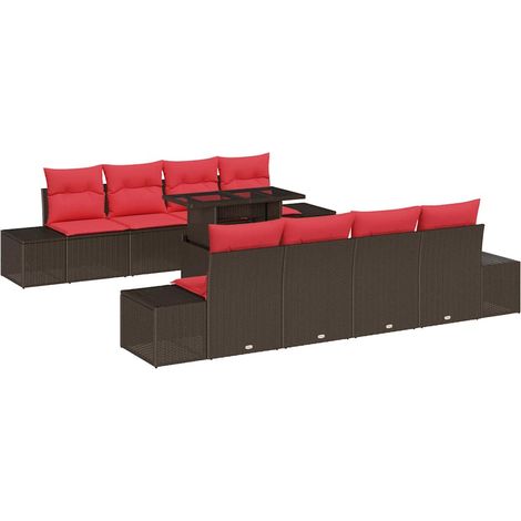 Maison Exclusive - Gartensofa-set 9 stk. 8-Sitzanzahl Braun und R (1/5)