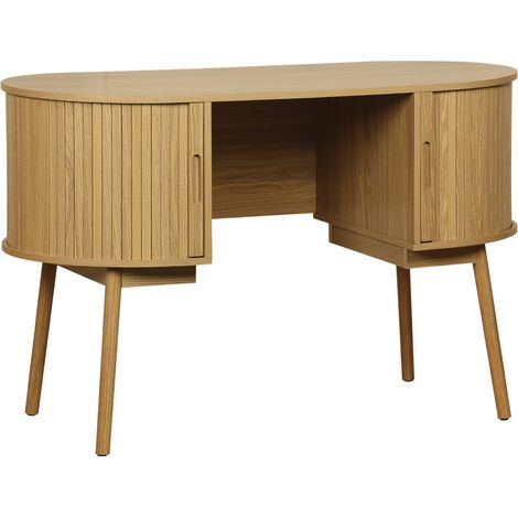 120cm grooved wooden-effect oval desk with two storage spaces, Legacy, Natural, 120x55x77 cm