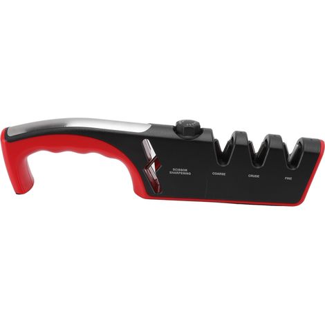 Aiguiseur Couteaux Diamant Noir Multifonction Réglable 3 Niveaux Outil de Cuisine Ergonomique Rouge (1/5)