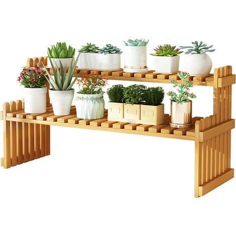 Support de table en bambou pour plantes, étagère à fleurs de bureau, pour intérieur et extérieur, maison, patio, pelouse, jardin, balcon, grande taille 60 cm/23,62 pouces (1/5)