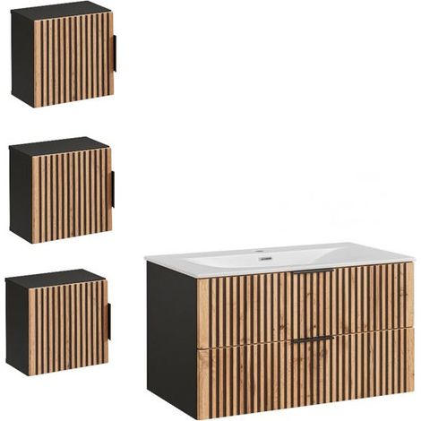 Ensemble meuble vasque à encastrer + 3 éléments - 100 cm - Sylve Black Wotan - Livraison gratuite
