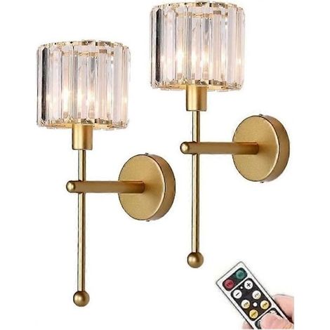 Moderne Kristallglas-Wandleuchte, batteriebetrieben, 2er-Set, wiederaufladbare goldene Wandleuchte mit Fernbedienung. (1/5)