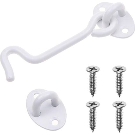 Bardusch-4-inch Crochet et œillet Robustes - 1x Serrure de Porte de Grange (Blanc), 4x Vis de Montage - Crochets en acier inoxydable enduit avec de poudre pour des portes, des fenêtres (1/4)