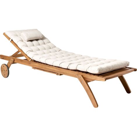 Sun Lounger with Cushion CESANA PREMIUM Acacia Wood Light Beige