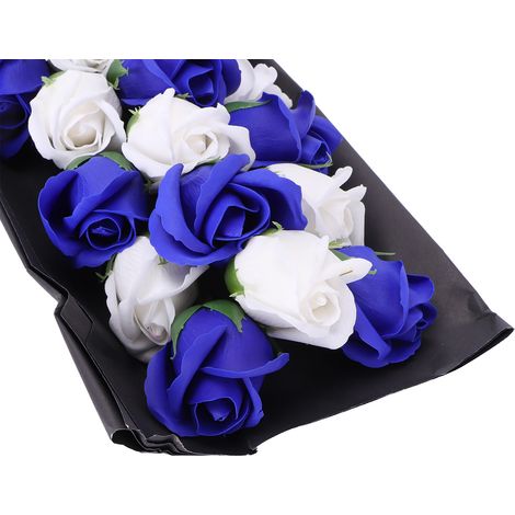 Fleur de savon, bouquet de roses artificielles innovant, cadeau de mariage, Saint-Valentin, cadeau festif, bleu et blanc + boîte (1/5)
