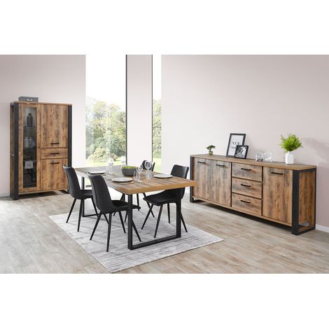 KORA - Ensemble Séjour Aspect Bois et Métal avec Table 200cm (1/5)
