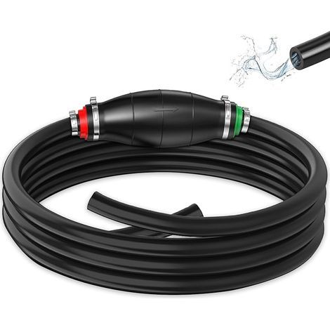 Pompe Manuelle à Essence avec 2M Tuyau et 2 Colliers Serrage, Poire Carburant/Aquariums Portable, Outils Aspiration Siphon Amorçage Auto Bateau Caoutchouc pour Transfert Huile Gaz, Diesel,Eau Liquides (1/5)