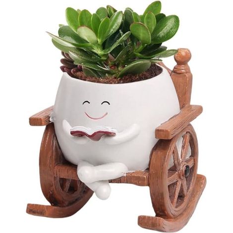 Pots de fleurs avec visage à bascule, pot de fleurs avec visage souriant, pots de fleurs succulentes avec trou de drainage, chaise à bascule, pots de fleurs succulentes, cache-pots pour plantes (1/5)