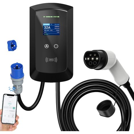 Estación de carga para vehículos eléctricos, control inteligente, múltiples funciones de seguridad, 7,6 kW 32 A monofásica, tipo 2-a (1/2)