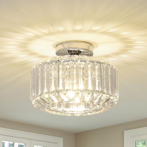 Plafonnier en Cristal Moderne pour Salon, Chambre avec Abat-jour en Verre - Lustre Chrome pour Salle à Manger et Cuisine (1/5)