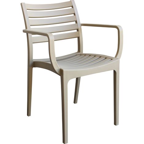 Sedia poltrona impilabile da esterno giardino in resina con seduta e schienale effetto doghe orizzontali Lyndo -  Beige