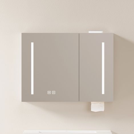 Armoire de toilette LED 80 cm avec miroir, meuble mural avec rangement, pour salle de bain, salon et chambre, design moderne (1/5)