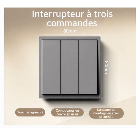 Interrupteur simple 3 postes mural 80x80mm, 4 Pièces (1/5)