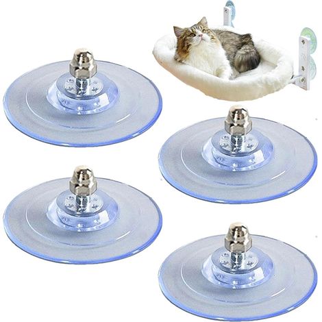 4 Ventouses, Perchoir Chat, PVC Et Métal, 8,5x8,5x1 Cm, Support Fenêtre (1/5)