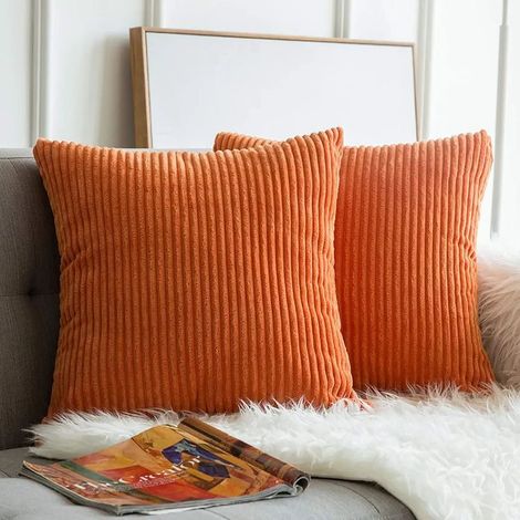 Housse de coussin décorative carrée en velours côtelé orange doux et uni, motif automne, couleur rouille, pour canapé, chambre ou voiture, 45 x 45 cm (1/5)