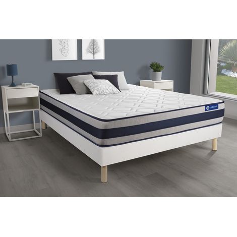 Ensemble matelas Ressorts ensachés + Mémoire de forme ACTIFLEX ERGO 200x200 Maxi épaisseur 5zones confort + sommier KIT blanc (1/5)