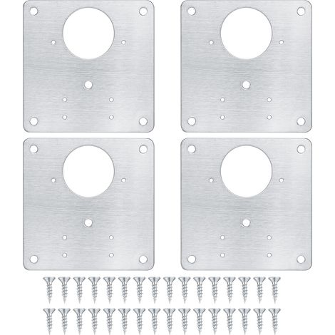 4 Plaques de Réparation de Charnière Armoire, Plaque de Réparation de Porte Armoire de Cuisine avec Trous, Plaques Plates Dissimulées en Acier Inoxydable avec Vis pour Bois, étagères, Portes (1/5)