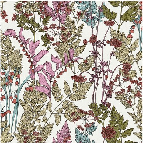 Flowers wallcovering wall Profhome 377513 non-woven wallpaper smooth with floral pattern matt cream green blue pink 5.33 m2 (57 ft2) (1/5)