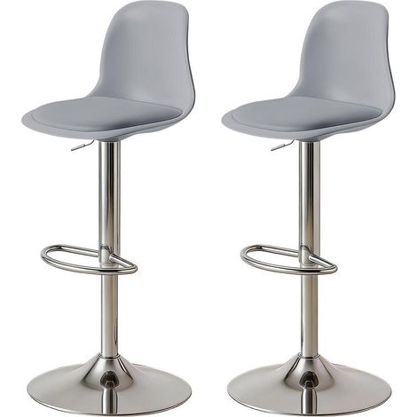 Barhocker 2er-Set höhenverstellbar mit Rückenlehne und Fußstütze, Grau (1/5)