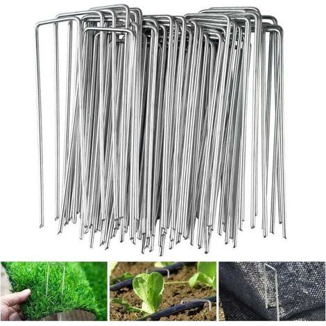 Piquets de Jardin en U Acier Galvanisé 50 Pièces 150 mm pour Gazon Synthétique Toile Paillage (1/4)