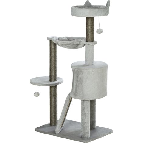 Arbre à chat avec grotte, panier, hamac, jouets gris clair 60x40x113 cm (1/5)