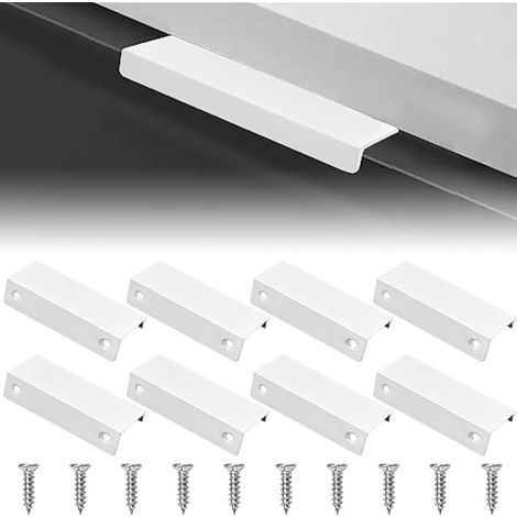 CCYKXA 10 Stück Möbelgriffe, Achsabstand 64 mm, unsichtbarer Küchengriff, Aluminiumlegierungsprofilgriff, Schubladengriffe, versteckte Griffe, Schrankgriffe mit Schrauben, weiß (1/4)