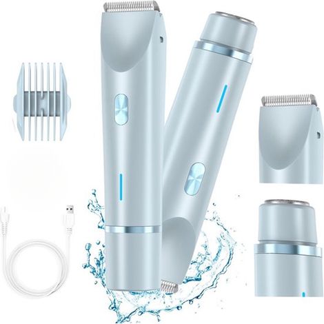 Rasoio da donna – Rasoio elettrico 2 in 1 – Epilatore impermeabile e rifinitore per zona bikini – Rifinitore per corpo e zone sensibili – Blu (1/5)