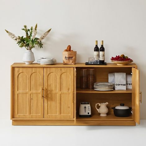 ELVMI Aparador con Estantes Ajustables, Puertas Curvas y Tiradores Metálicos, para Salón Cocina Comedor (1/5)