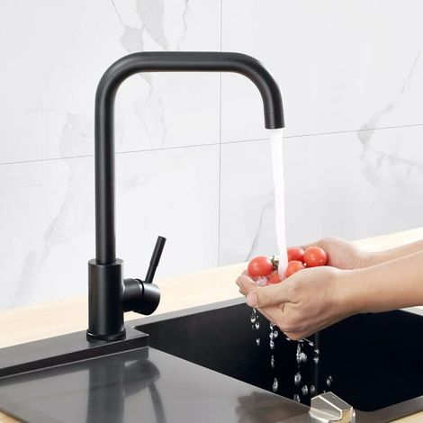 Robinet Cuisine Noir en Acier Inoxydable avec Bec Haut, Mitigeur Cuisine de Pivotant à 360° Froid & Chaud Disponible (1/5)