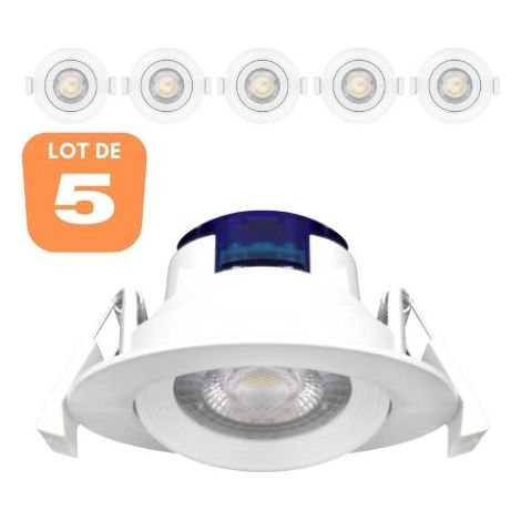 Lot de 5 Spots LED encastrables rond blanc 5W IP20 3000K (1/5)