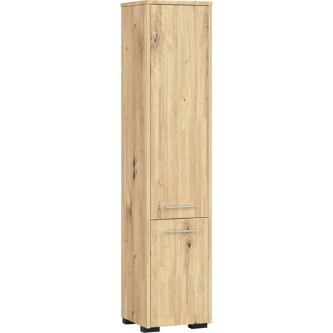 Colonne salle de bains AKORD FIN Chêne Artisan 30 cm 2 portes façade Chêne Artisan 5 étagères 30x30x140 cm (1/5)