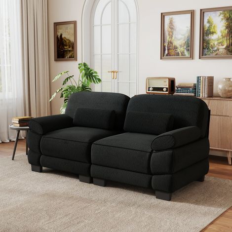 Modulares 2-Sitzer-Sofa aus Cord mit Lendenkissen, 194 x 88,5 x 94 cm, Schwarz (1/5)