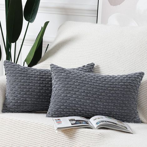 Lot de 2 taies d'oreiller bohèmes en velours côtelé - Housses de coussin décoratives douces pour canapé ou chambre - 30 x 50 cm Gris (1/5)