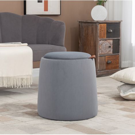 Pouf coffre rond 44 cm gris – siège d'appoint avec rangement, sans montage (1/5)