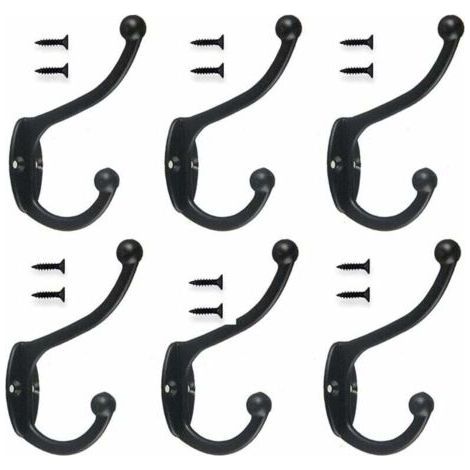 INHHUB 6pcs Retro Hook Coat Hook Wall Mounted Vintage Metal Door Hook for Bathroom Kitchen Bedroom Entryway - Black - Black (1/3)