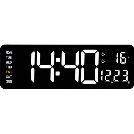 Horloge murale numérique de 38,9 cm avec télécommande affichage de la date heure température et compte à rebours idéale pour la maison et le bureau (1/2)