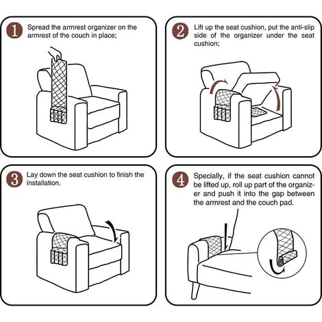 Organiseur pour Accoudoir de Fauteuil, Canapé Chaise Protetor Housse, Suspendre Poches Economie D'espace, Sac De Rangement Antidérapant pour Téléphone, Livre, Magazines, Télécommande TV, beige (1/3)