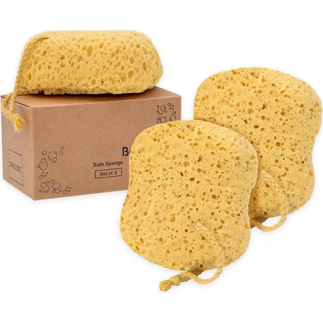 Spugna da bagno premium, spugna in schiuma di luffa, spugna per il corpo e la doccia - Grande, molta schiuma, curva, confezione da 3
