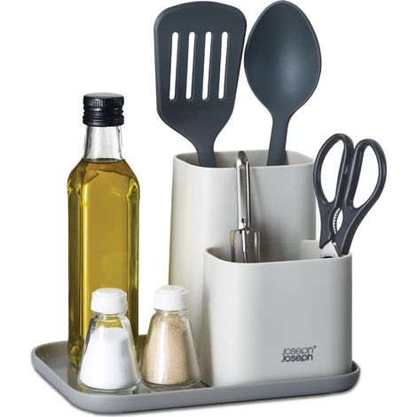Organisateur de plan de travail de cuisine, organisation de cuisine et de rangement pour gadgets, ustensiles et condiments, gris (1/5)