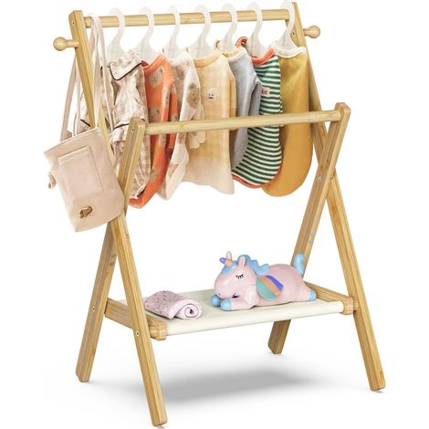 Porte-vêtements pour bébé pour fête prénatale, poupées, vêtements de bébé avec étagère de rangement et double tringles, porte-vêtements pour tout-petits, mini placard pour fête prénatale (1/5)
