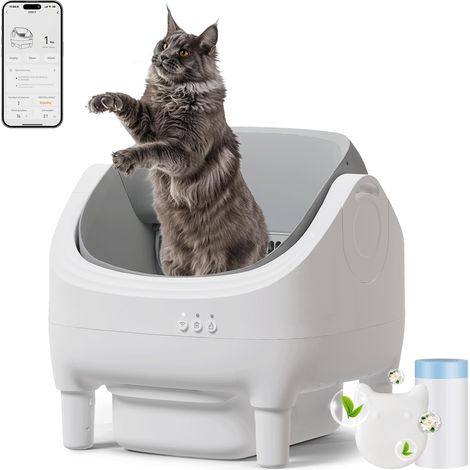 Litiere Chat Autonettoyante, Grand litière Automatique XXL de 15 kg, App Control, 12L 15 Jours D'utilisation Durable, Boîte à Litière Electrique Automatique pour Familles de Chats Multiples (1/5)