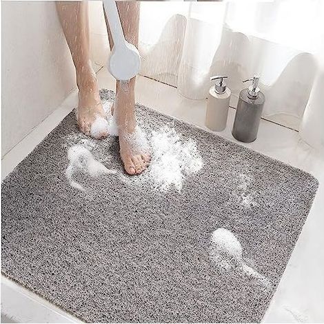Non-Slip Shower Mat 60x60cm Non-Slip Bath Mat with Drain, Soft PVC Loofah Bath Mat for Bathroom, Quick Drying (1/4)
