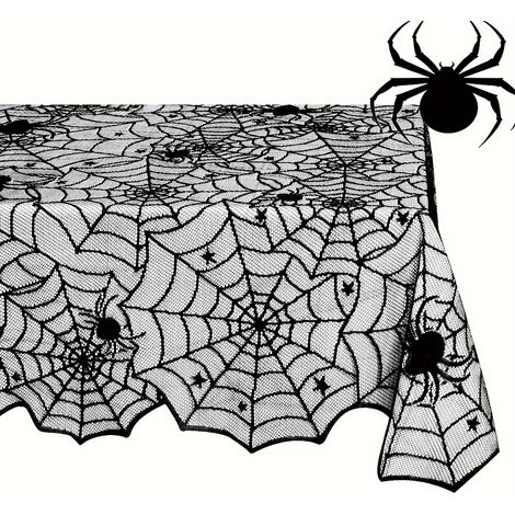 Nappe en dentelle noire à motif toile d'araignée, idéale pour les décorations d'Halloween et de mariage, 2 pièces (138183cm) (1/5)