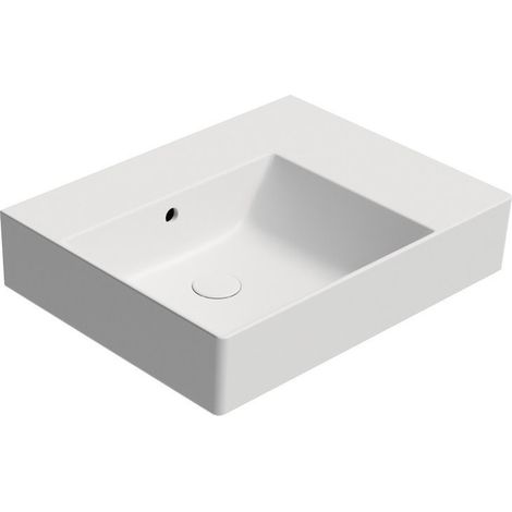 Lavabo en céramique KUBE X 60x47cm, étagère à droite, sans trou pour robinetterie, blanc mat (1/4)