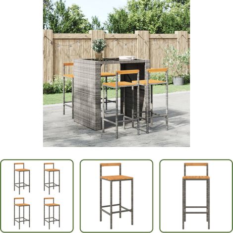 Tabouret extérieur - Tabourets de bar lot de 4 gris résine tressée et bois d'acacia (1/5)